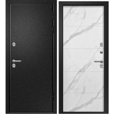 Дверь металлическая ВЕСТА (TERMO) (Мрамор светлый 149 Букле черный 960*2050 R порог нержавеющий маг.